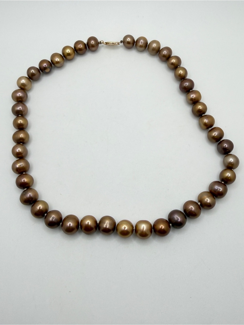 16" VTG 10mm brown/champagne freshwater‎ cultured, pearl necklace w/ 14kt YG!
